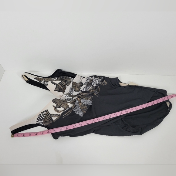 Miraclesuit Black Cream Gold Sequin V-neck Swim Suit One Piece Size Small - Picture 6 of 6